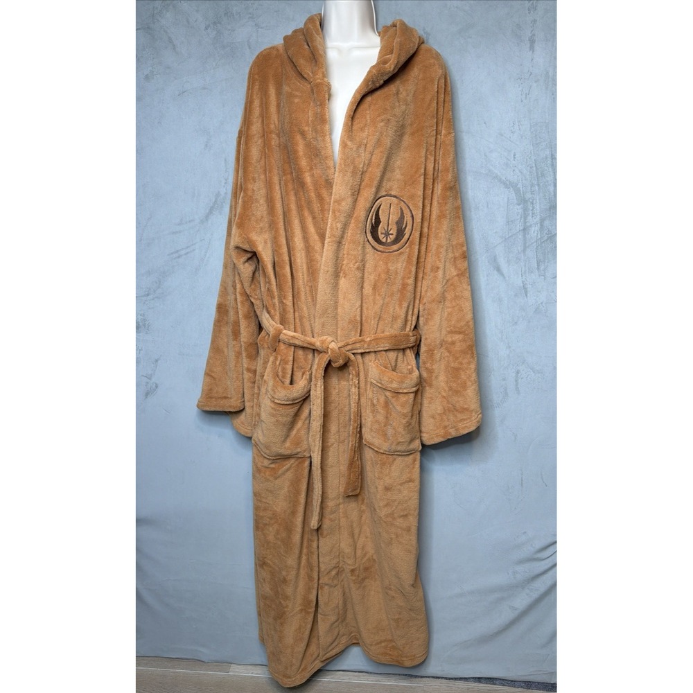Star Wars Jedi Bathrobe Adult L/XL Brown Hooded Fleece Robe Groovy NWT